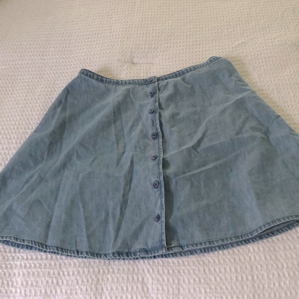 Blue jean mini skirt.